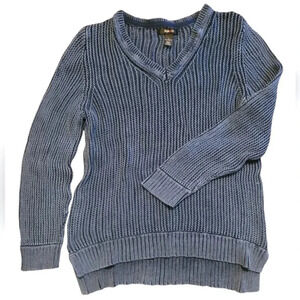 STYLE&CO Indigo Blue cotton V-neck loose knit HI-LO Women's tunic sweater top L